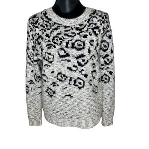 Maje Sweater Crewneck Pullover Leopard Print Knit Black White Size 2 Medium